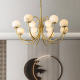 Elegant Brass Branch Alabaster Globe Living Room Chandelier Image - 6