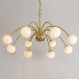 Elegant Brass Branch Alabaster Globe Living Room Chandelier Image - 7