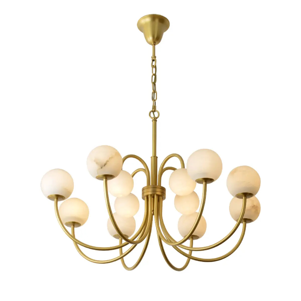 Elegant Brass Branch Alabaster Globe Living Room Chandelier Image - 9