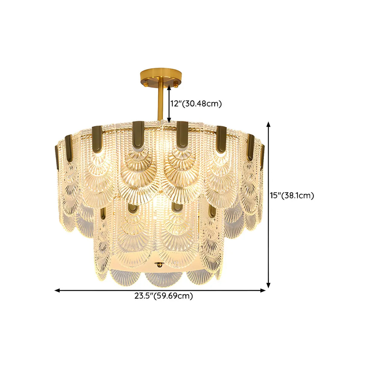 Elegant Brass Clear Glass Tiered Chandelier Living Room Image - 12