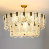 Elegant Brass Clear Glass Tiered Chandelier Living Room Image - 2