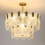 Elegant Brass Clear Glass Tiered Chandelier Living Room Image - 3