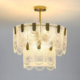 Elegant Brass Clear Glass Tiered Chandelier Living Room Image - 5