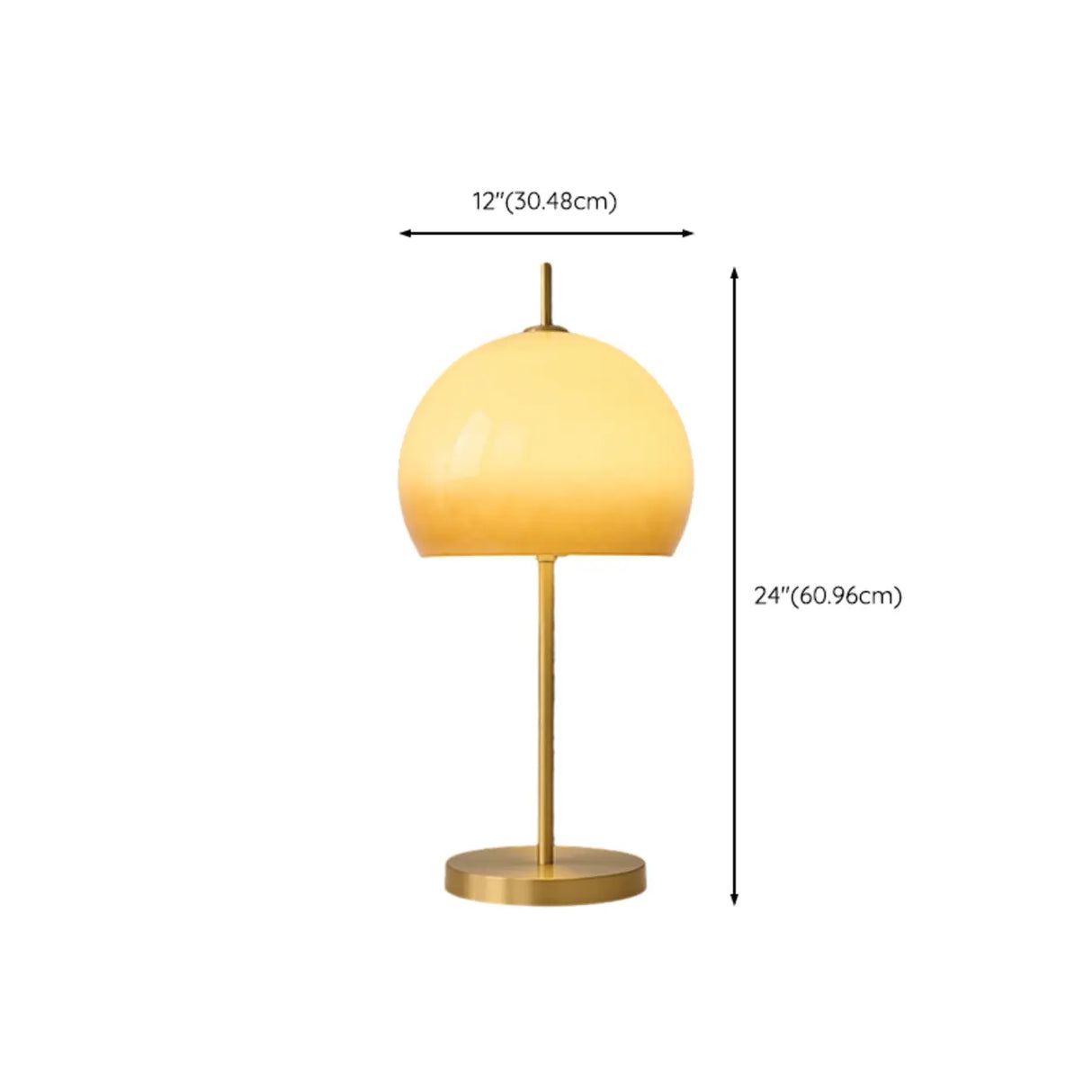 Elegant Bright Gold Dome Glass Shade Metal Table Lamp 