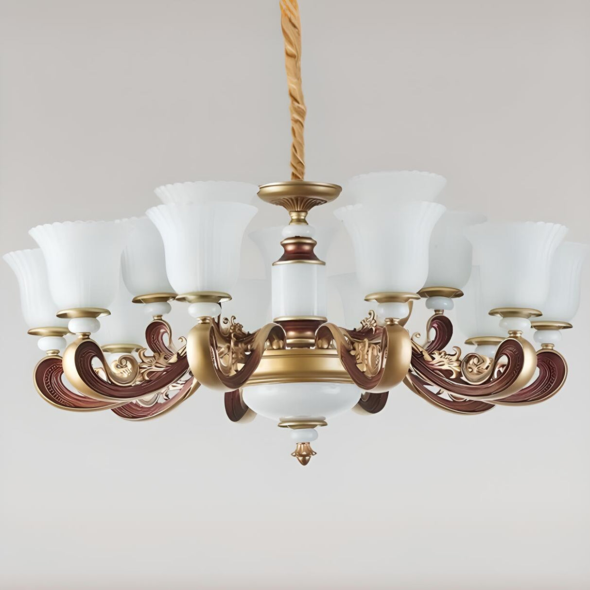 Elegant Bronze Frosted White Glass Flower Chandelier Image - 10