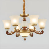 Elegant Bronze Frosted White Glass Flower Chandelier Image - 11