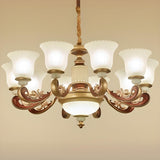 Elegant Bronze Frosted White Glass Flower Chandelier Image - 13