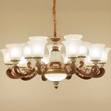 Elegant Bronze Frosted White Glass Flower Chandelier Image - 15