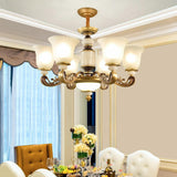 Elegant Bronze Frosted White Glass Flower Chandelier Image - 6