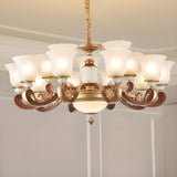 Elegant Bronze Frosted White Glass Flower Chandelier Image - 7