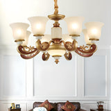 Elegant Bronze Frosted White Glass Flower Chandelier Image - 8