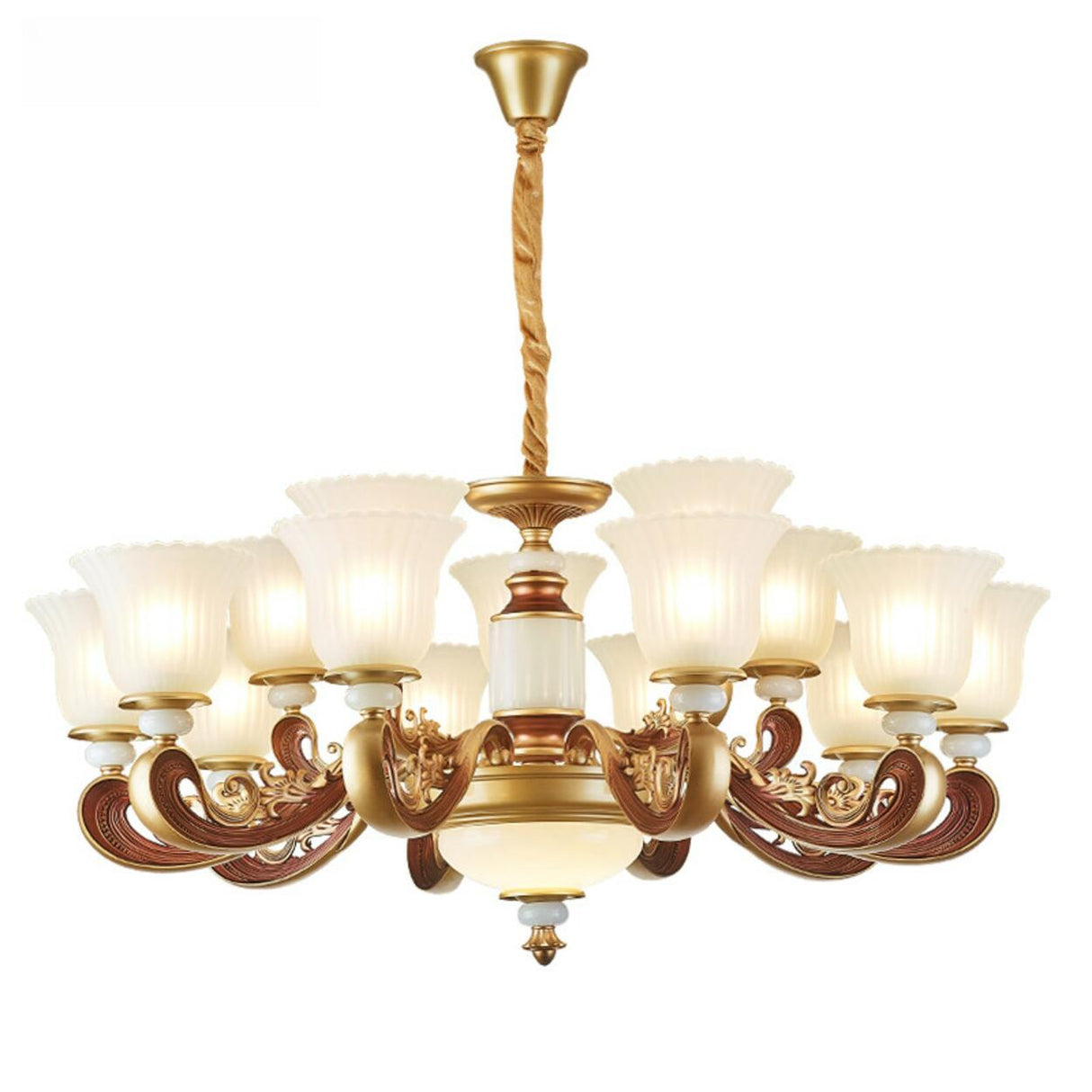 Elegant Bronze Frosted White Glass Flower Chandelier Image - 9