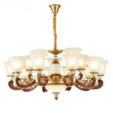 Elegant Bronze Frosted White Glass Flower Chandelier Image - 9