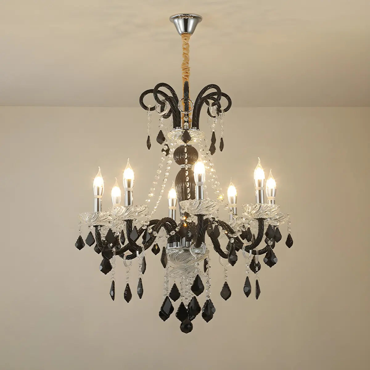 Elegant Candelabra Crystal Living Room Black Chandelier Image - 12