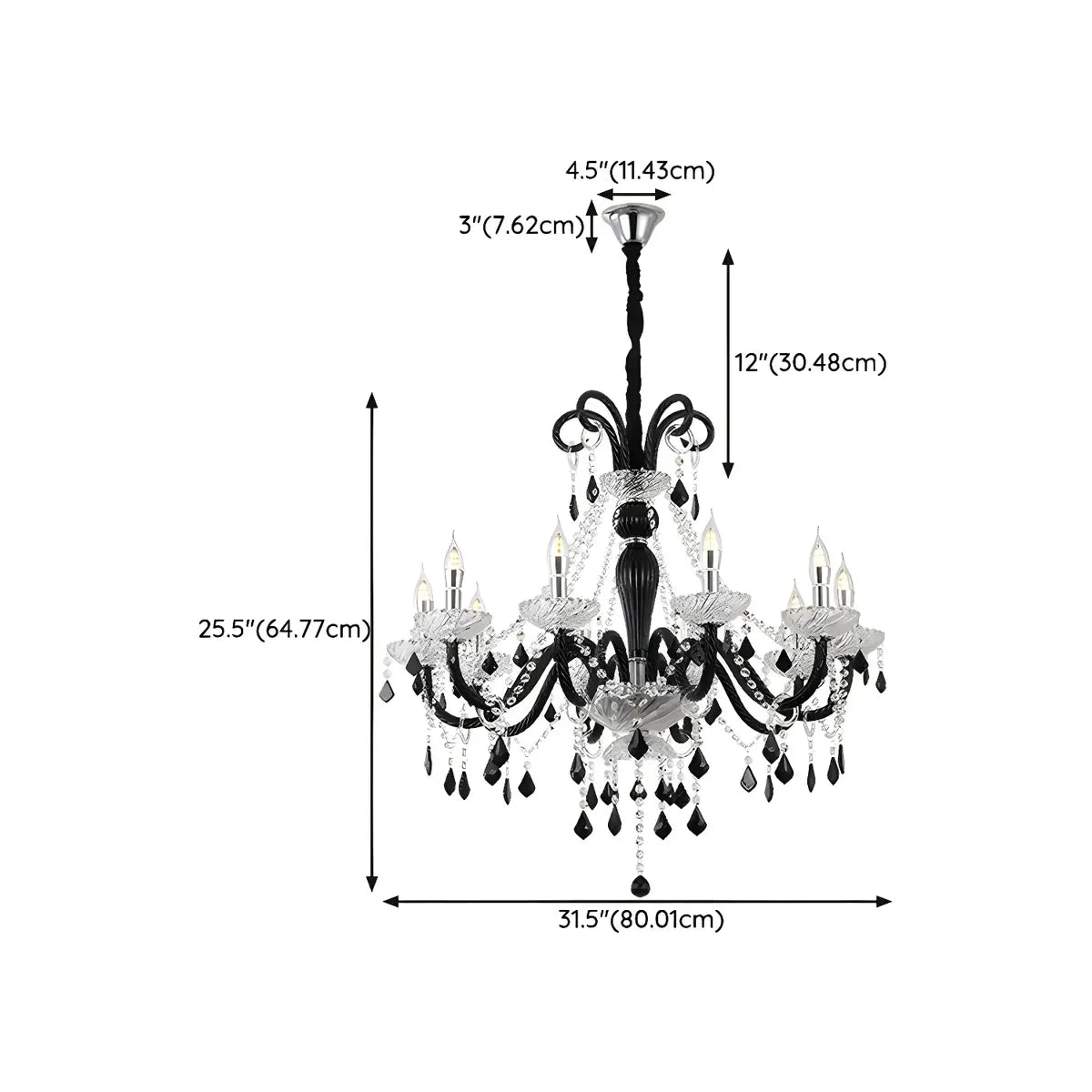 Elegant Candelabra Crystal Living Room Black Chandelier Image - 19