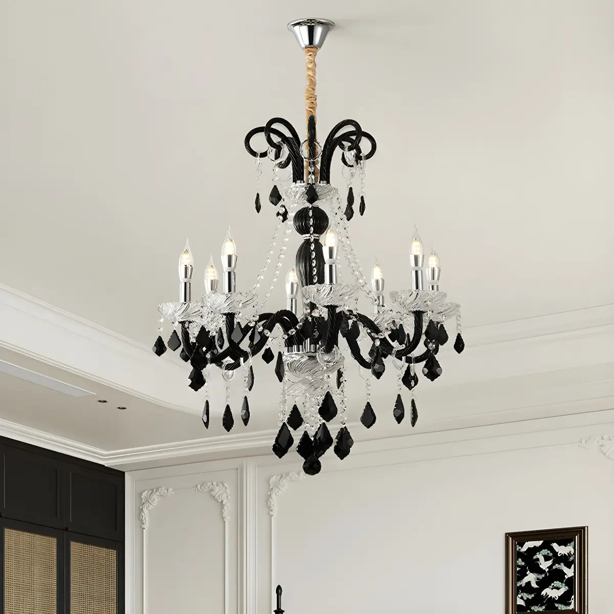 Elegant Candelabra Crystal Living Room Black Chandelier Image - 7