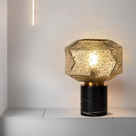 Elegant Chic Caramel LED Geometric Stone Table Lamp Image - 1