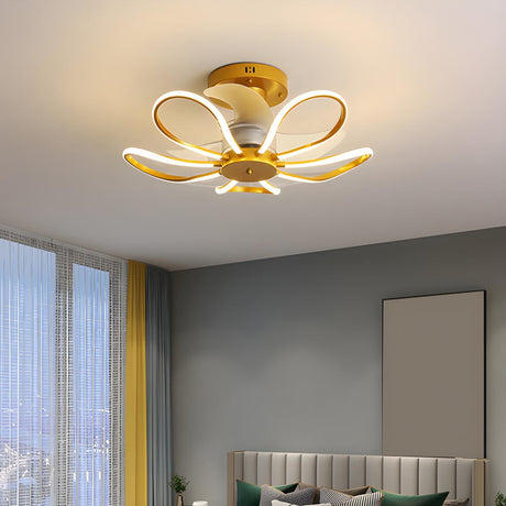 Elegant Chic Linear Flower Metal Ceiling Fan with Light Image - 1