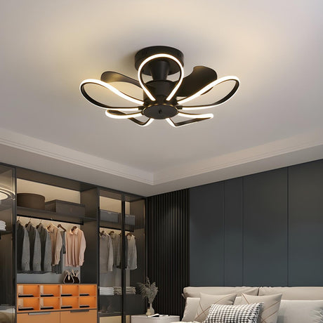 Elegant Chic Linear Flower Metal Ceiling Fan with Light Image - 2