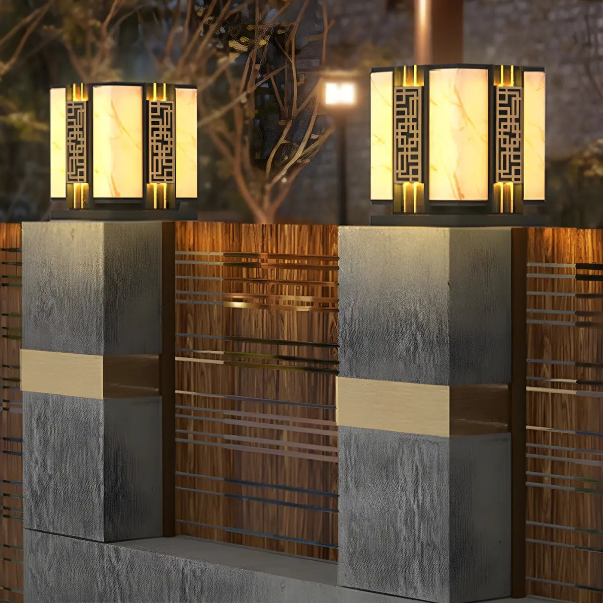 Elegant Chinese Pattern Square Metal Outdoor Lamp Image - 4