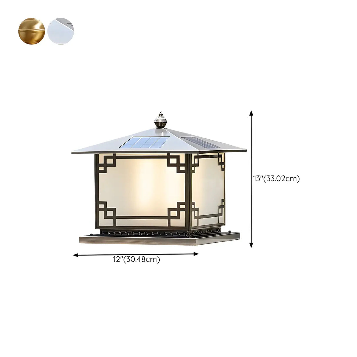 Elegant Chinese Square Gold Finish Garden Outdoor Lamp Image - 14