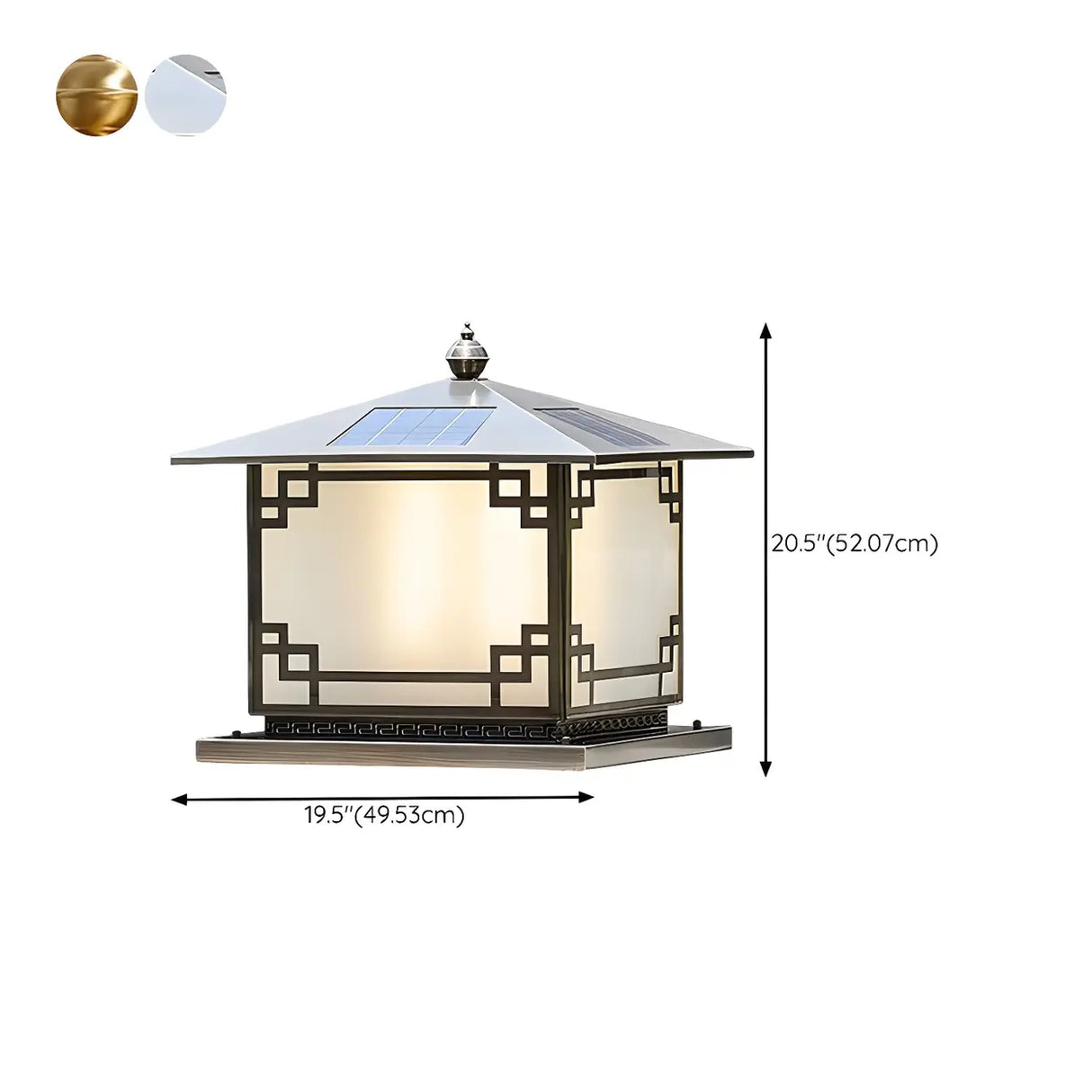 Elegant Chinese Square Gold Finish Garden Outdoor Lamp Image - 16