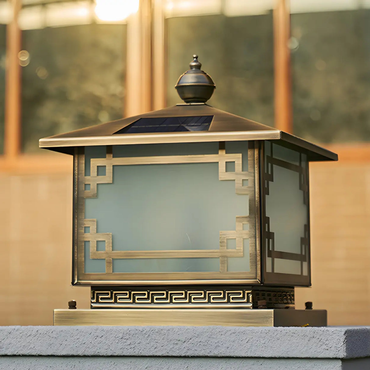 Elegant Chinese Square Gold Finish Garden Outdoor Lamp Image - 4