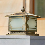 Elegant Chinese Square Gold Finish Garden Outdoor Lamp Image - 5