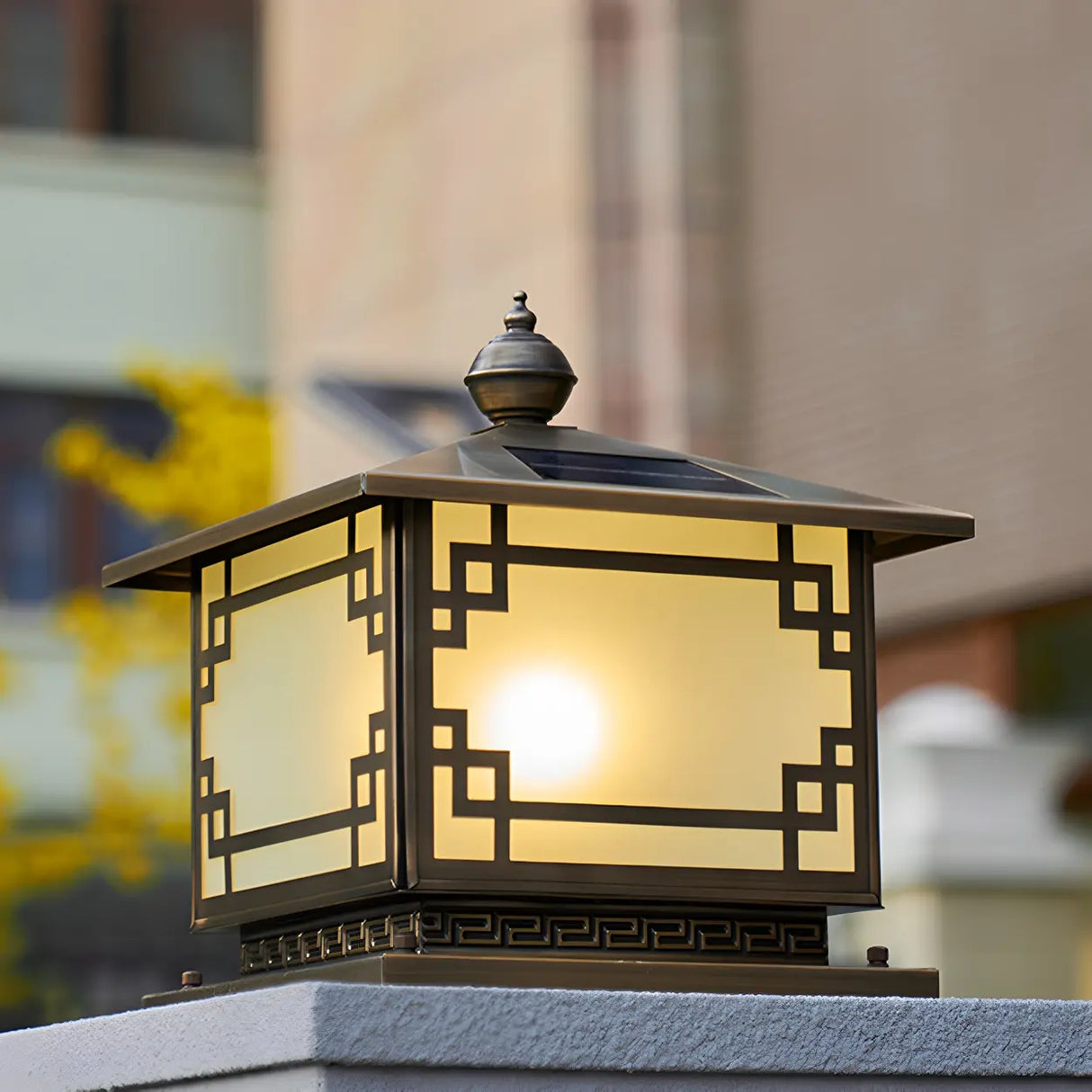 Elegant Chinese Square Gold Finish Garden Outdoor Lamp Image - 6