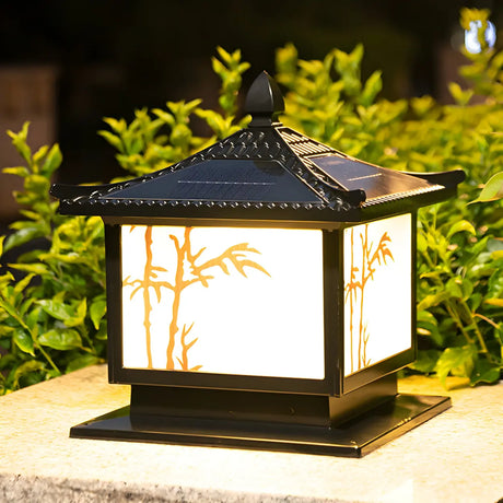 Elegant Chinese Square Metal Outdoor Bamboo Decor Lamp Image - 2