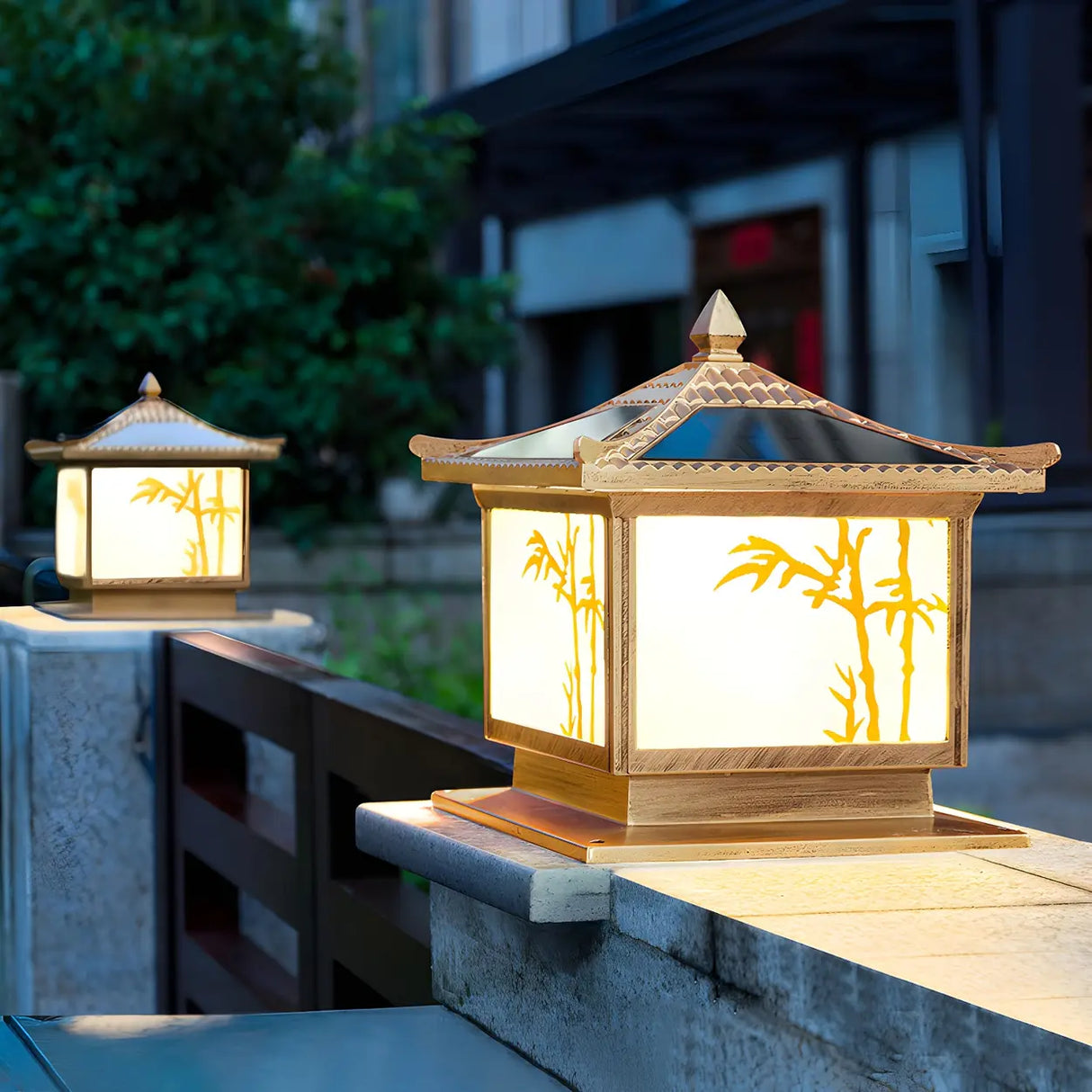 Elegant Chinese Square Metal Outdoor Bamboo Decor Lamp Image - 5