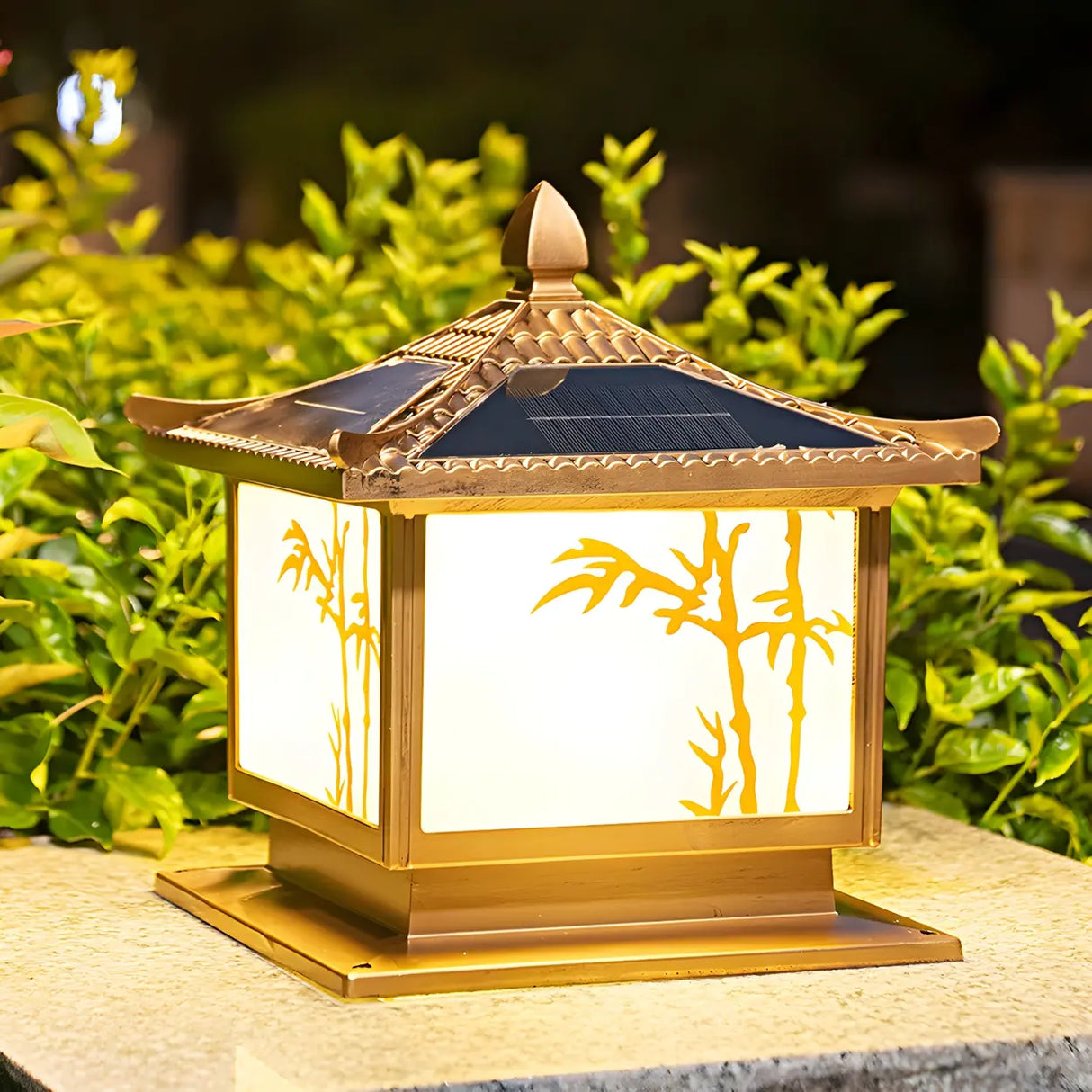 Elegant Chinese Square Metal Outdoor Bamboo Decor Lamp Image - 6