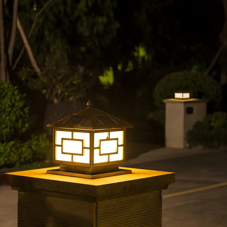 Elegant Chinese Square Metal Solar Outdoor Decor Lamp Image - 1