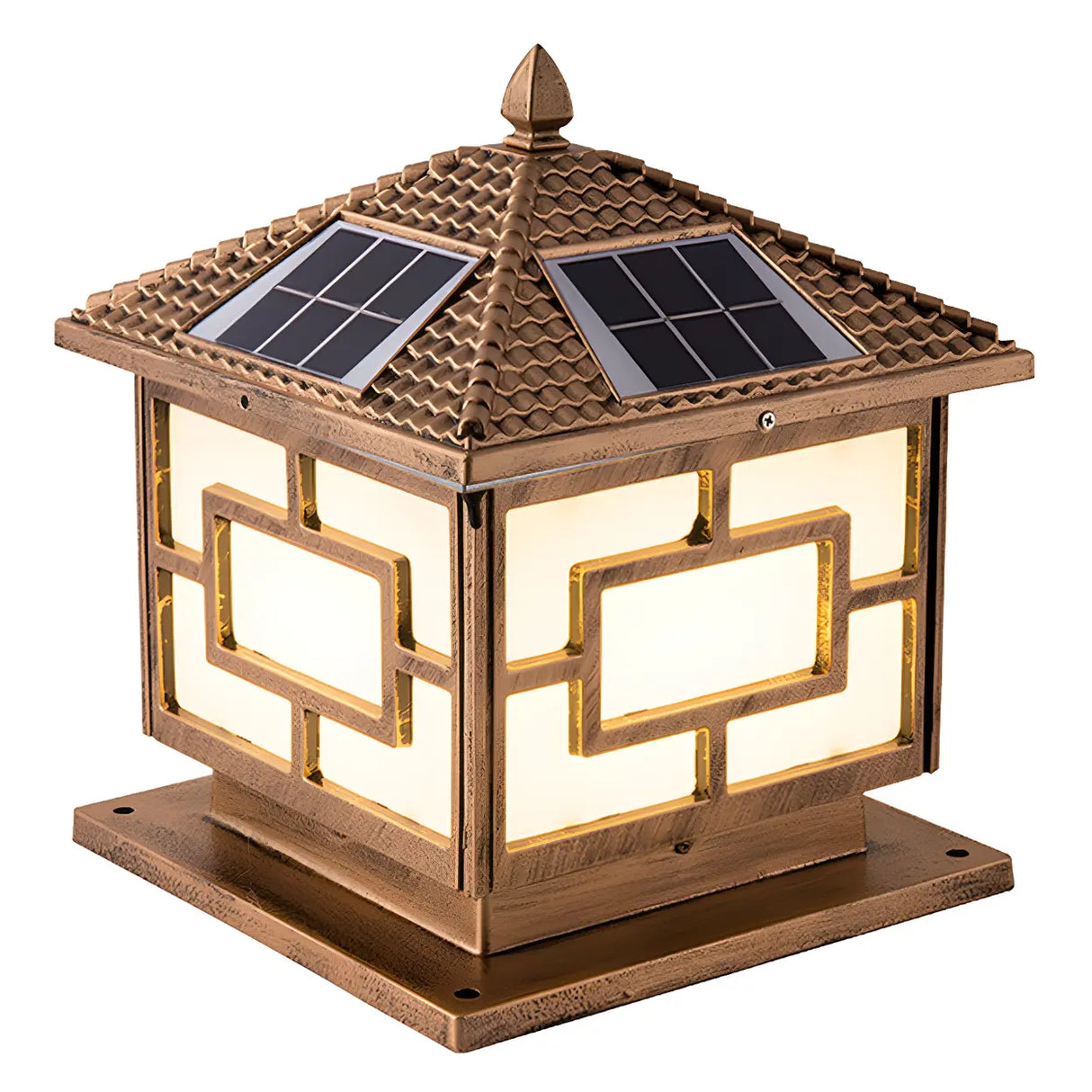 Elegant Chinese Square Metal Solar Outdoor Decor Lamp Image - 7