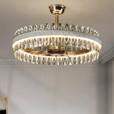 Elegant Circle Crystal Decor Down Rod Ceiling Fan Light Image - 1