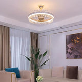 Elegant Circle Crystal Decor Down Rod Ceiling Fan Light Image - 2