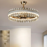 Elegant Circle Crystal Decor Down Rod Ceiling Fan Light Image - 3