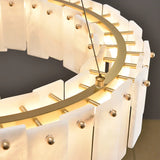 Elegant Circular Alabaster Pendant Light White Chandelier Image - 13