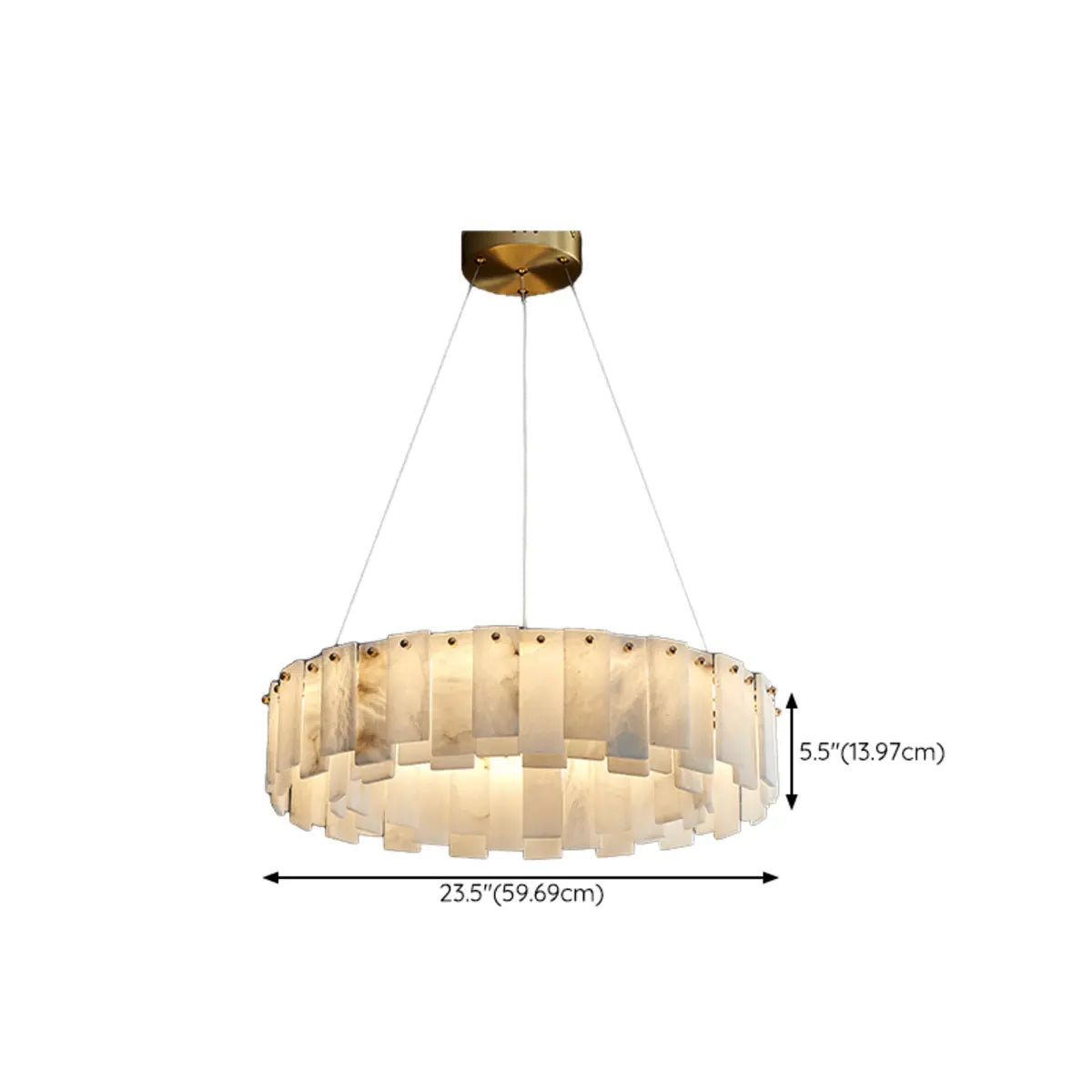 Elegant Circular Alabaster Pendant Light White Chandelier Image - 15