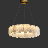 Elegant Circular Alabaster Pendant Light White Chandelier Image - 2