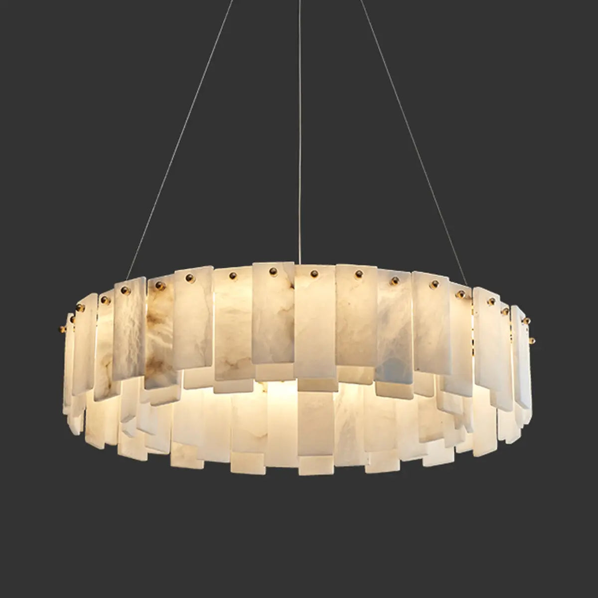 Elegant Circular Alabaster Pendant Light White Chandelier Image - 3