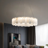 Elegant Circular Alabaster Pendant Light White Chandelier Image - 4