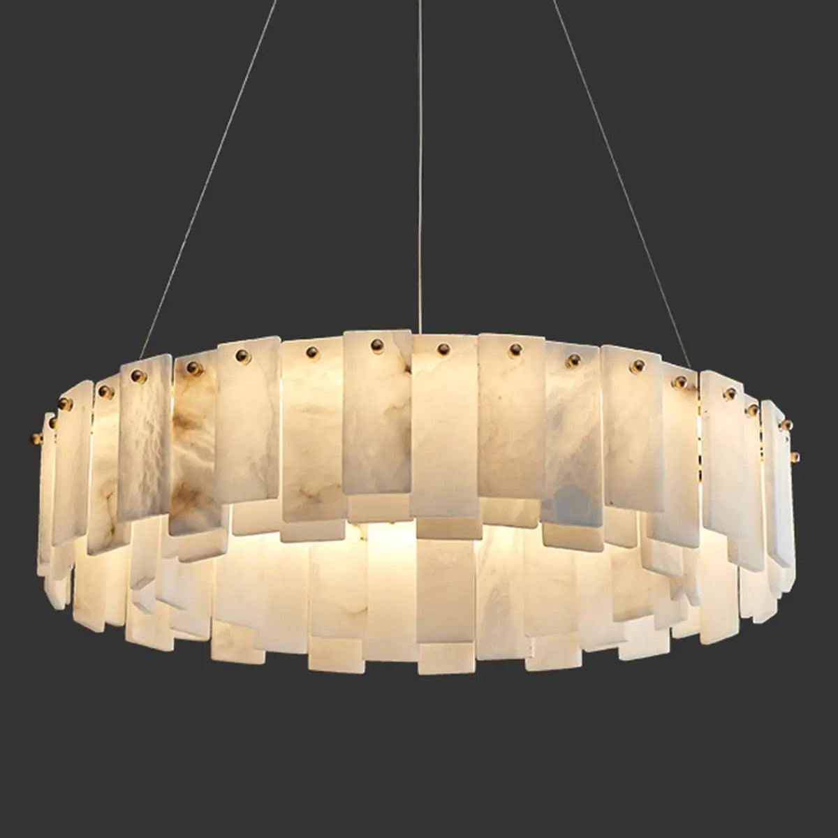 Elegant Circular Alabaster Pendant Light White Chandelier Image - 5