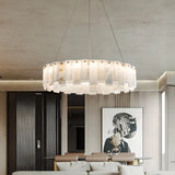 Elegant Circular Alabaster Pendant Light White Chandelier Image - 6