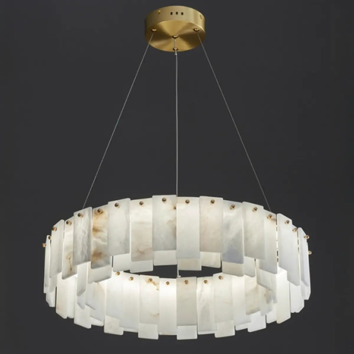 Elegant Circular Alabaster Pendant Light White Chandelier Image - 8