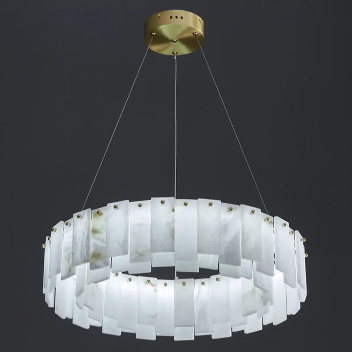 Elegant Circular Alabaster Pendant Light White Chandelier Image - 9