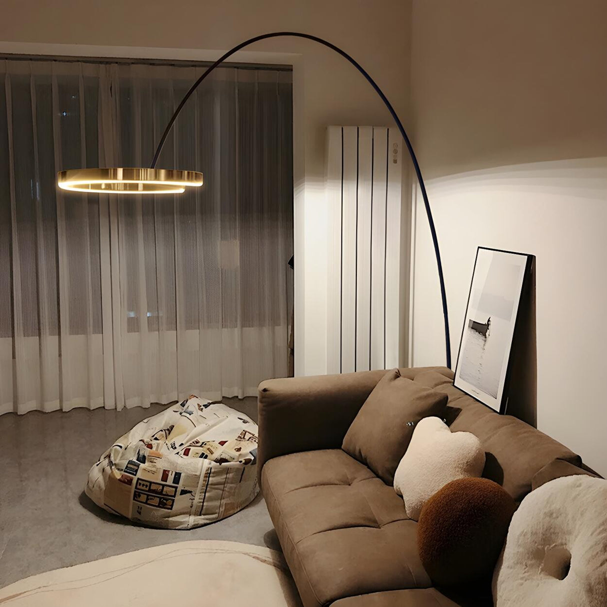 Elegant Circular LED Ring and Arched Floor Lamp Image - 6