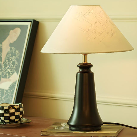 Elegant Classic Plain Shade Dark Wood Table Lamp Image - 1