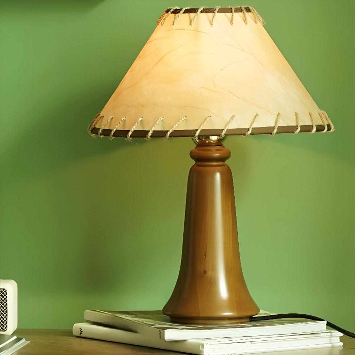 Elegant Classic Plain Shade Dark Wood Table Lamp Image - 4