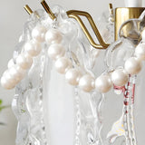 Elegant Clear Crystal Pearl Decor Floral Drum Pendant Light Image - 13